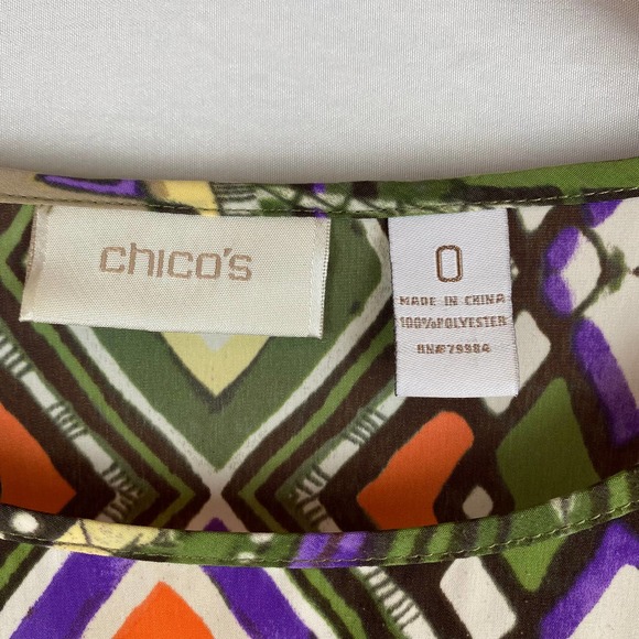 Chico's Blouse Multicolor Geometric High Low 0 (4/S) - Picture 8 of 8